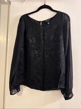 White House Black Market Black Embroidered Floral Dress Top